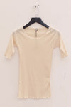 BASERANGE Round neck ruffled ribbed cotton T-shirt TOPA series collection France BAS-TOPA-RB-000-OFF WHITE
